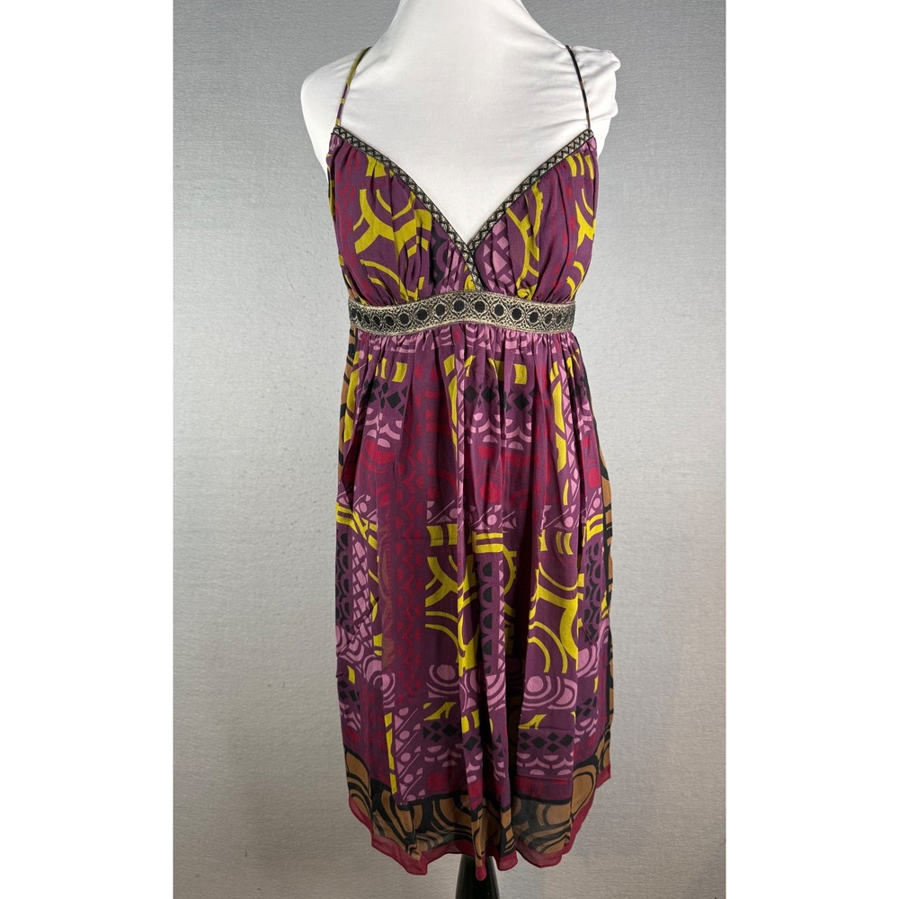 Nicole Miller Babydoll Silk Dress Women 6 Purple Geometric Y2K Whimsigoth Fairy